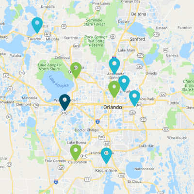 Central Florida Map marking Florida Hospital Locations